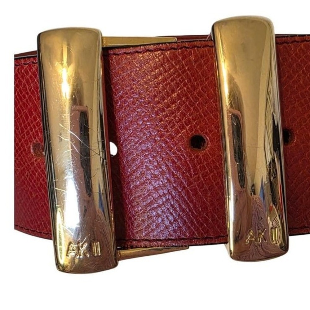 Anne Klein II Oroton Vintage Cognac Pebbled Leather Wide Waist Belt Gold Buckle